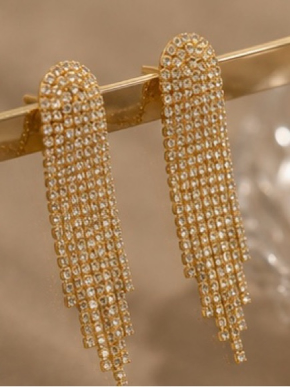 Elegant Gold Crystal Fringe Drop Earrings